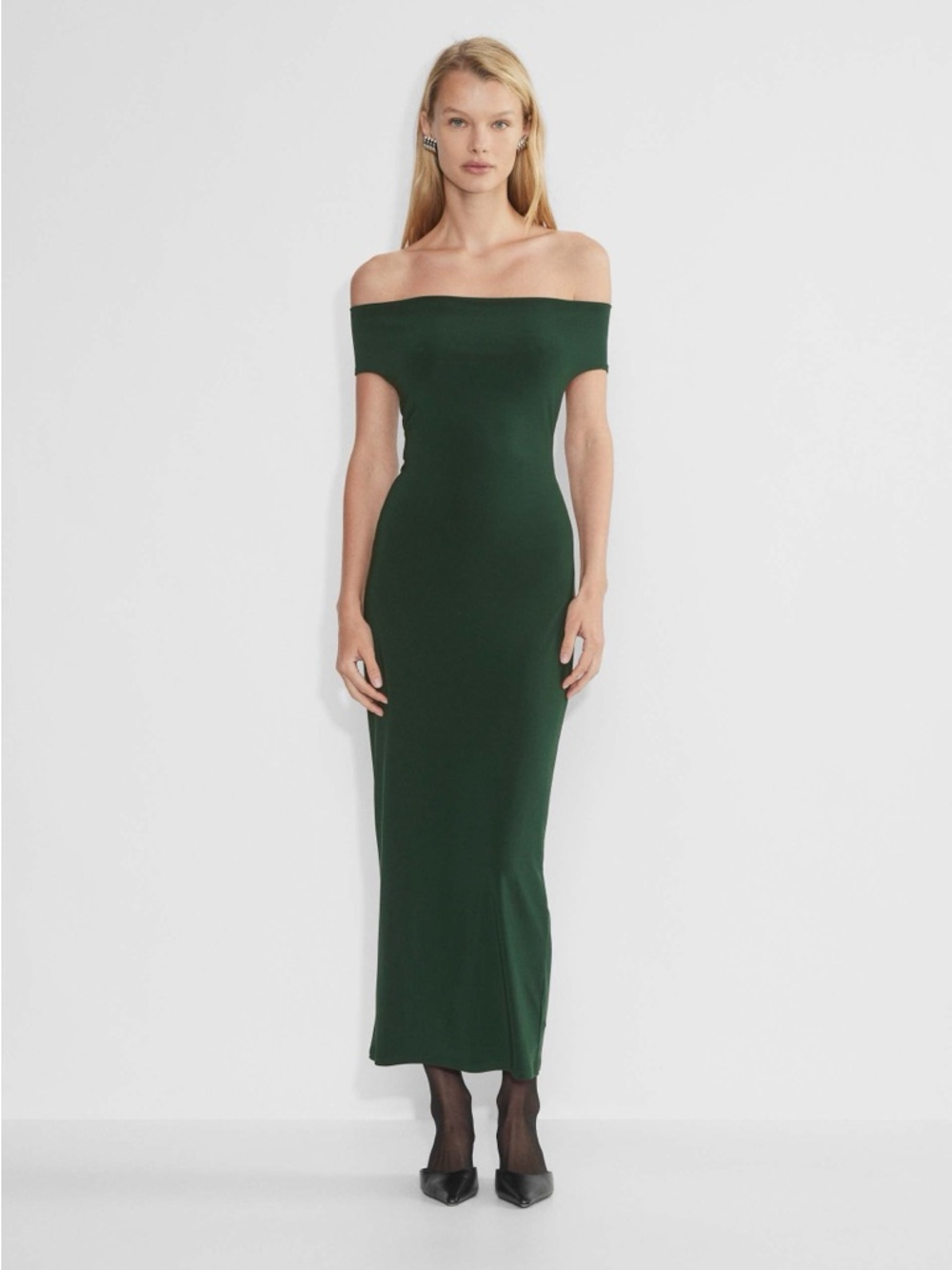 Babaton Forest Green Off-Shoulder Dress